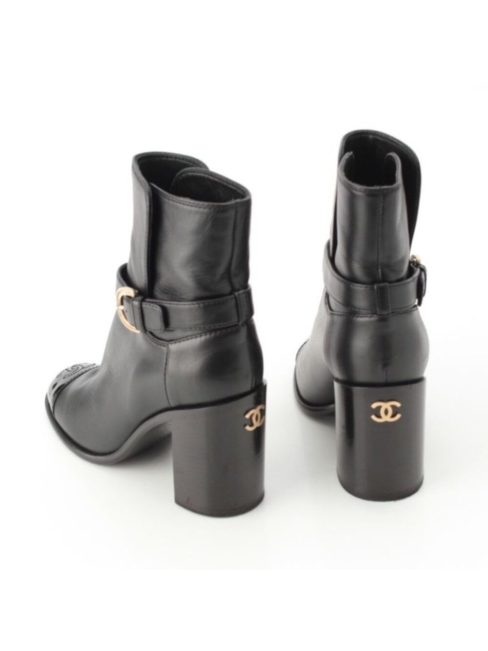 Chanel Leather CC Logo Belted Boots Black 35 2 1 - Picture 4 of 10